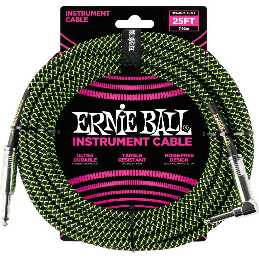 Ernie Ball 6077 Instrumentkabel Zwart/Groen Gewoven | 3 Meter