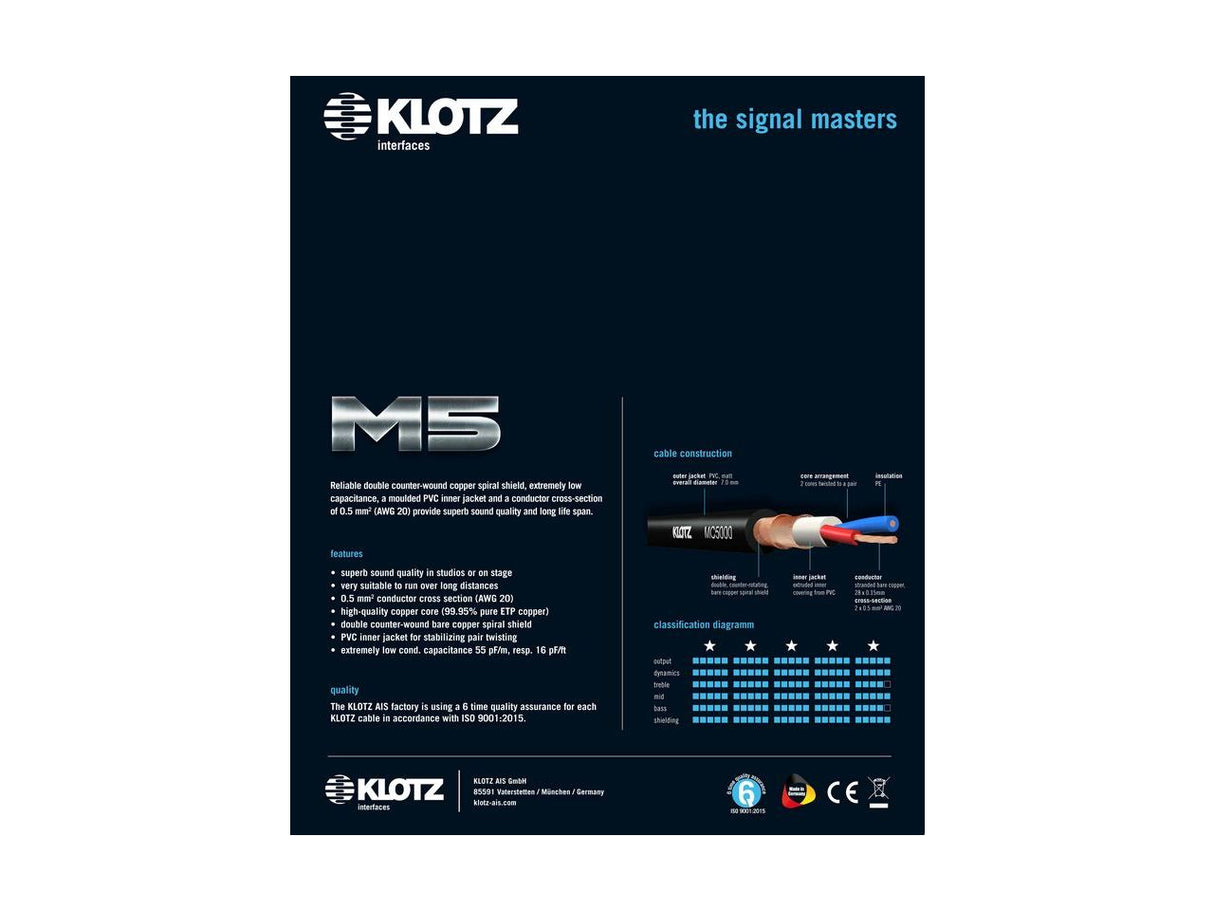 Klotz M5FM03 Pro Artist XLR Kabel Jack | 3 Meter