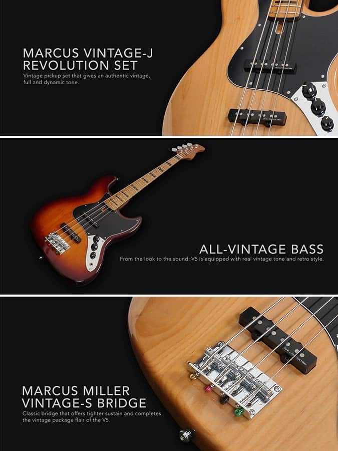 Sire Marcus Miller V5-4 Alder Tobacco Sunburst Linkshandig Elektrische Basgitaar