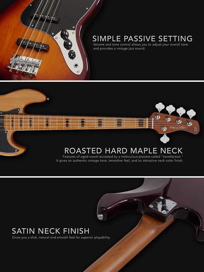 Sire Marcus Miller V5-4 Alder Tobacco Sunburst E-Bass für Linkshänder