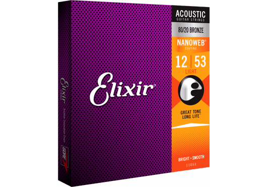 Elixir 11052 Acoustic 80/20 Bronze Nanoweb Light 12-53