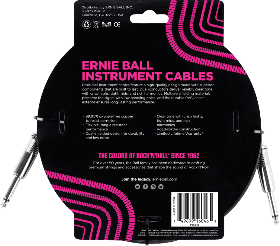 Ernie Ball 6046 Instrumentkabel Zwart | 6 Meter
