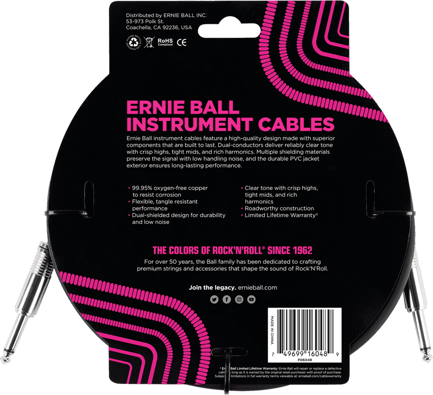 Ernie Ball 6048 Instrumentkabel Zwart | 3 Meter