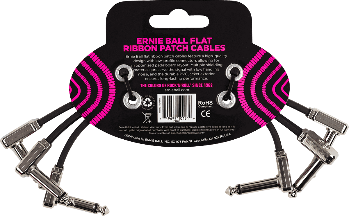 Ernie Ball 6221 Patch Cable Flat Ribbon Set | 15 cm