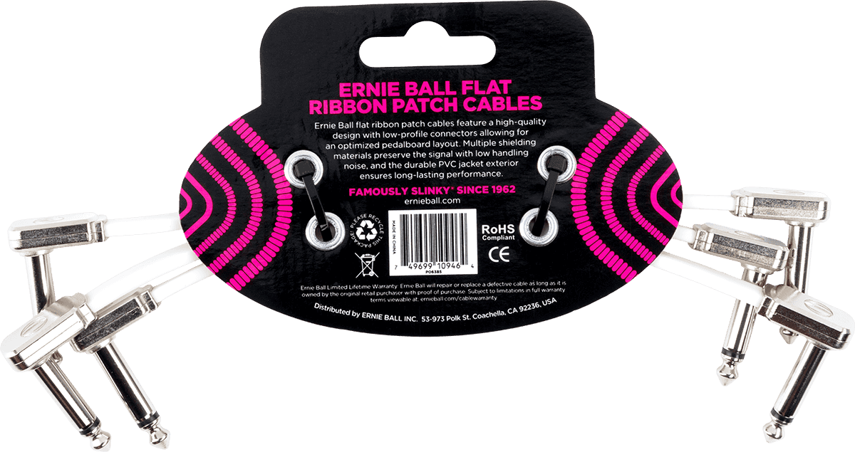 Ernie Ball 6385 Patch Cable Flat Ribbon Set White 15 cm