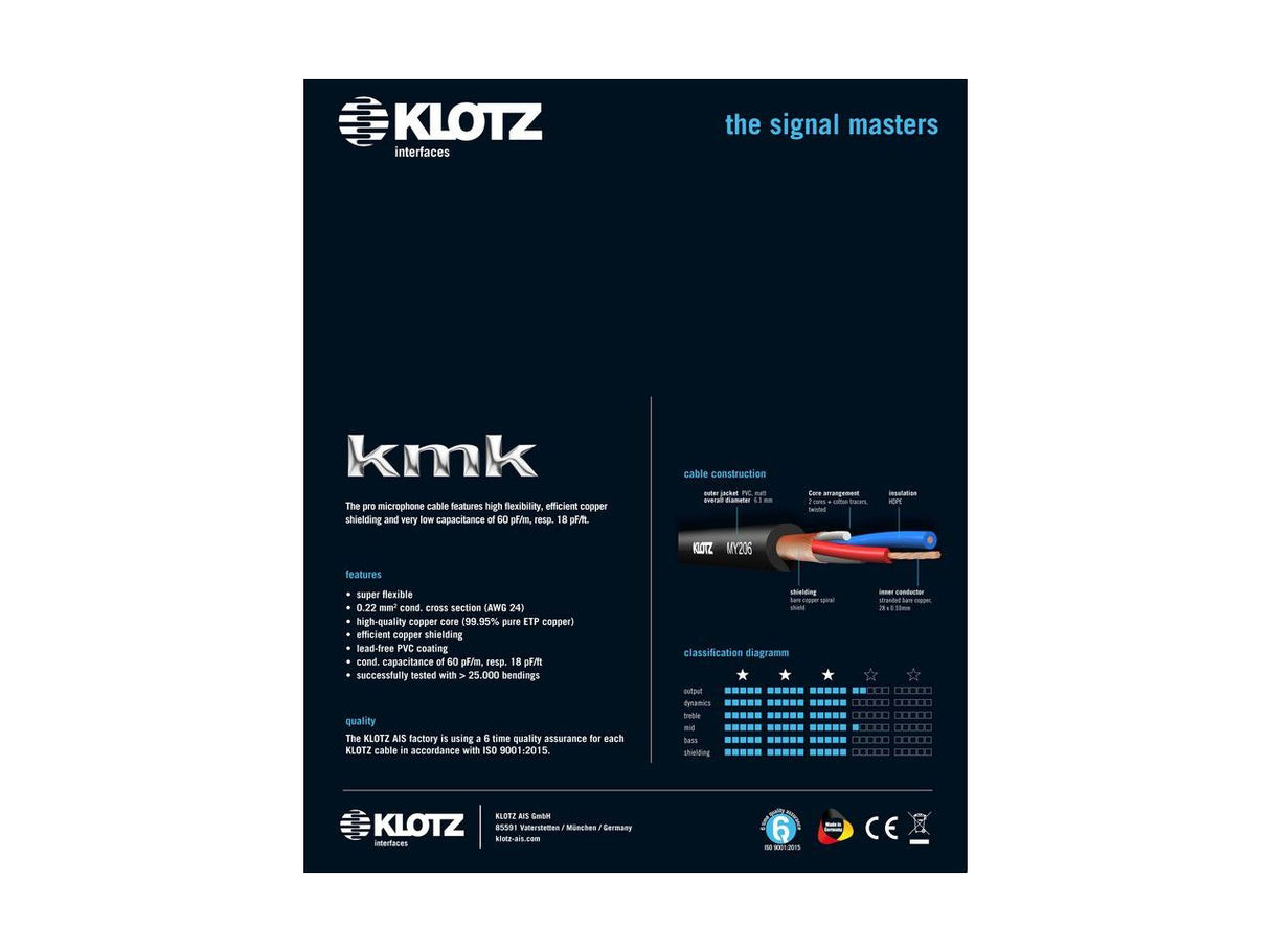 Klotz M1FM1K0500 Pro Artist XLR Cable Jack | 5 meters