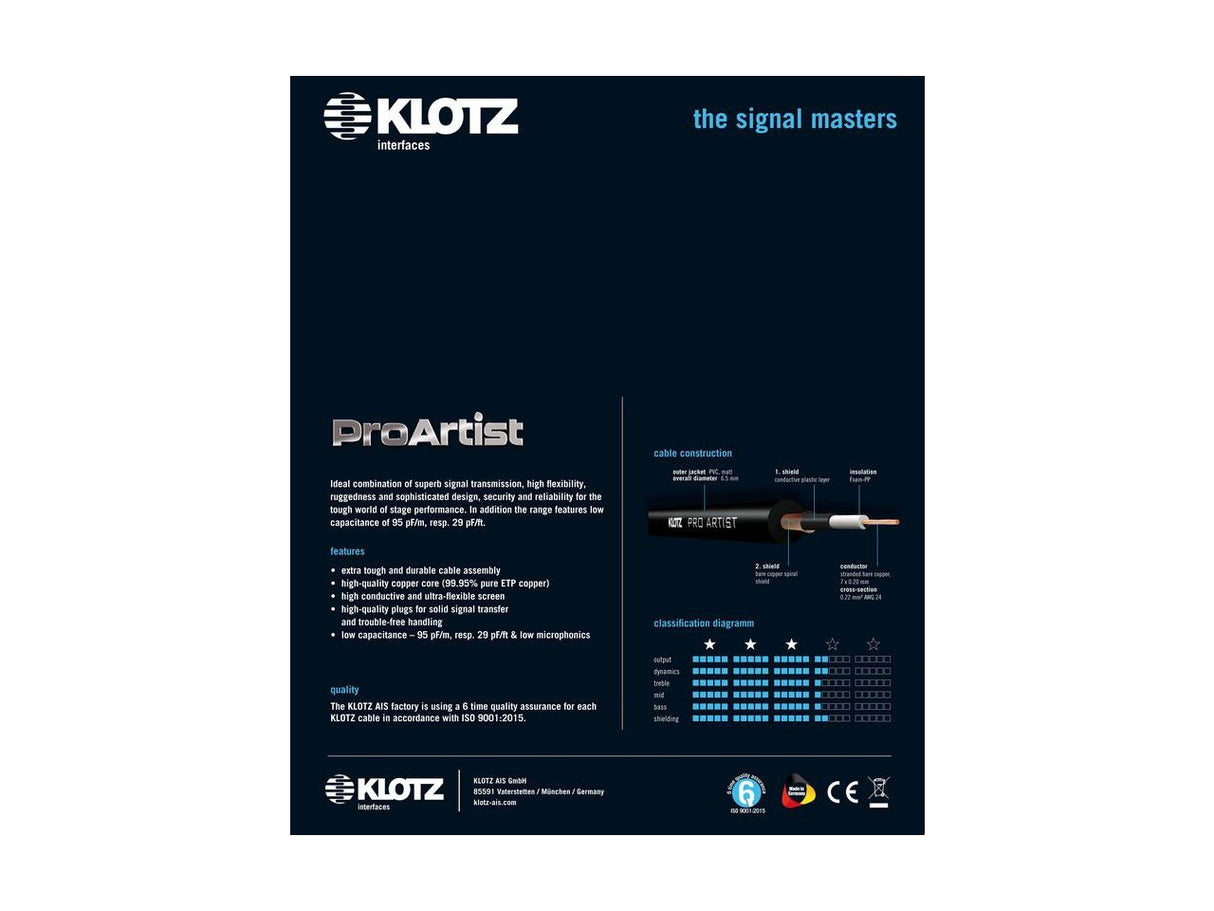Klotz PRON030PP Pro Artist Gitarrenkabel-Klinkenstecker | 3 Meter
