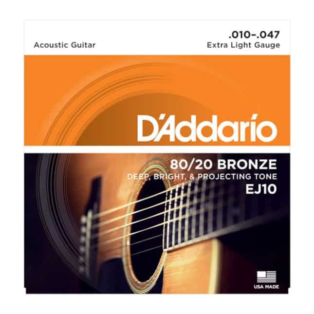 DAddario EJ10 80/20 Bronze Akustikgitarrensaiten, extra leicht, 10-47
