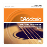 DAddario EJ15 Phosphorbronze-Akustikgitarrensaiten, extra leicht, 10–47