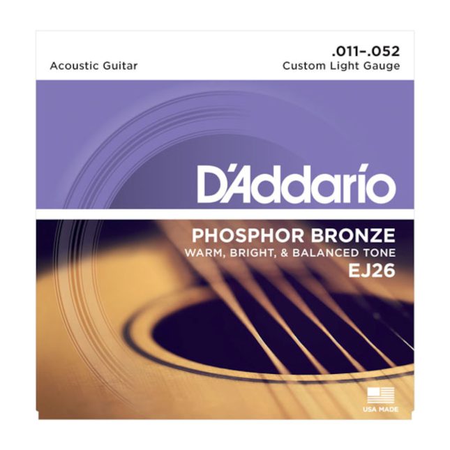 DAddario EJ26 Phosphor Bronze Acoustic Guitar Strings, Custom Light, 11-52